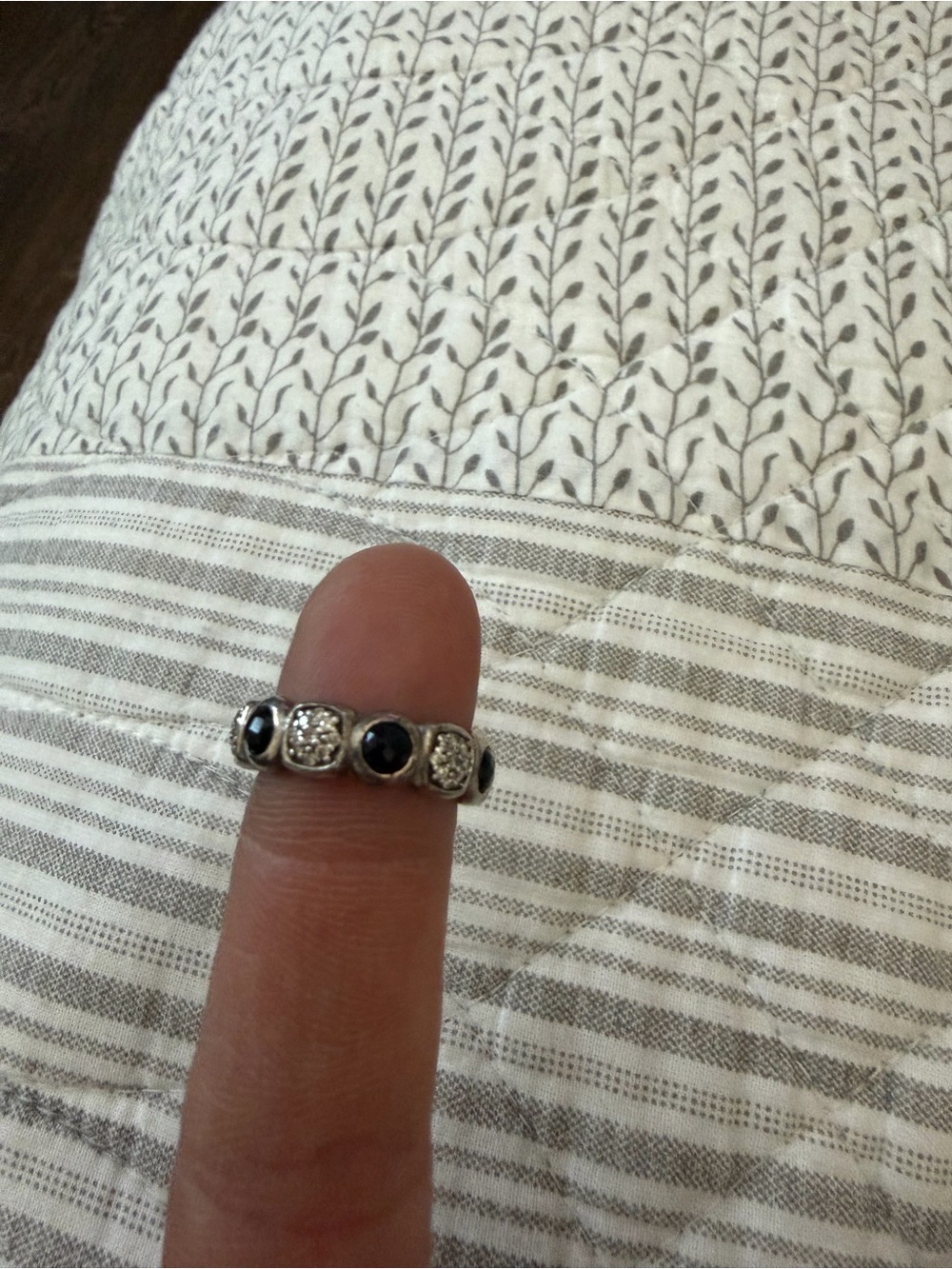David Yurman Sterling Silver Black Onyx and Diamond Dot Ring